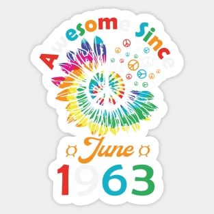 Funny Birthday Quote, Awesome Since June 1963, Retro Birthday Sticker